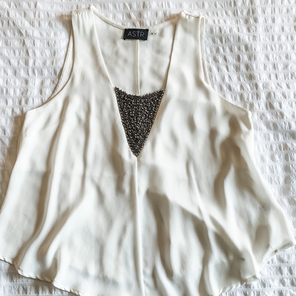 Silver Beaded Cream Tank